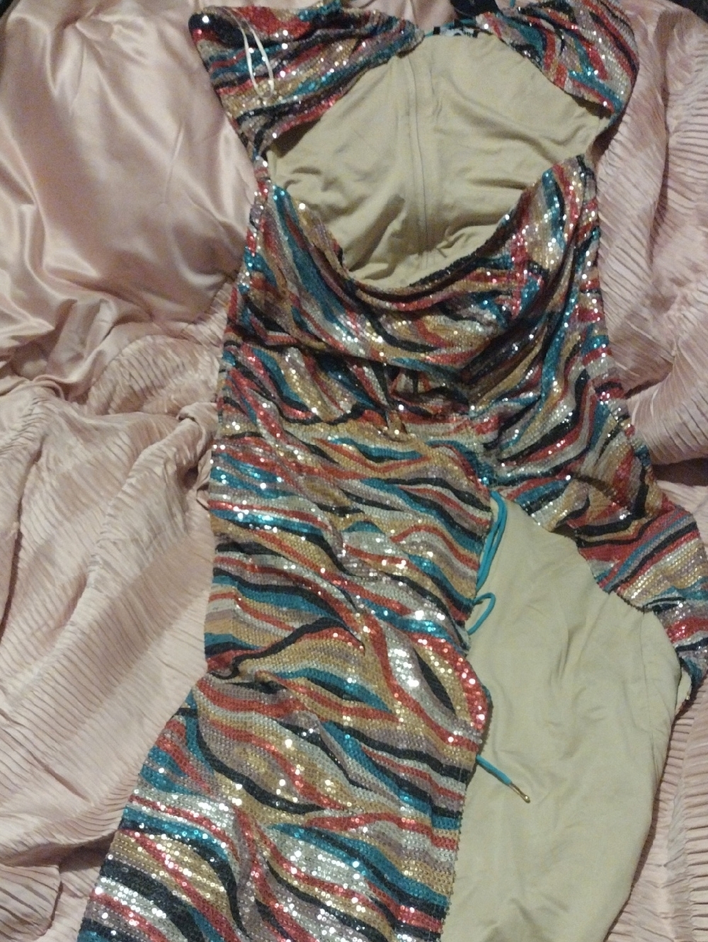 Sequin Wave Pattern Strapless Dress - Multicolor